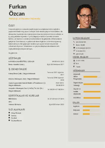 Metalürji Ve Malzeme Mühendisliği Cv Örnekleri cv indir